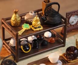 Doll House Mini Teacup Set Miniature Shelf Table Bowl Fired Cartoon Teapot Ceramic Toy Model of Children's Home Tea Set
