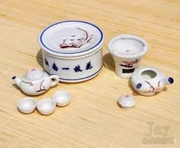 Doll House Mini Teacup Set Miniature Shelf Table Bowl Fired Cartoon Teapot Ceramic Toy Model of Children's Home Tea Set