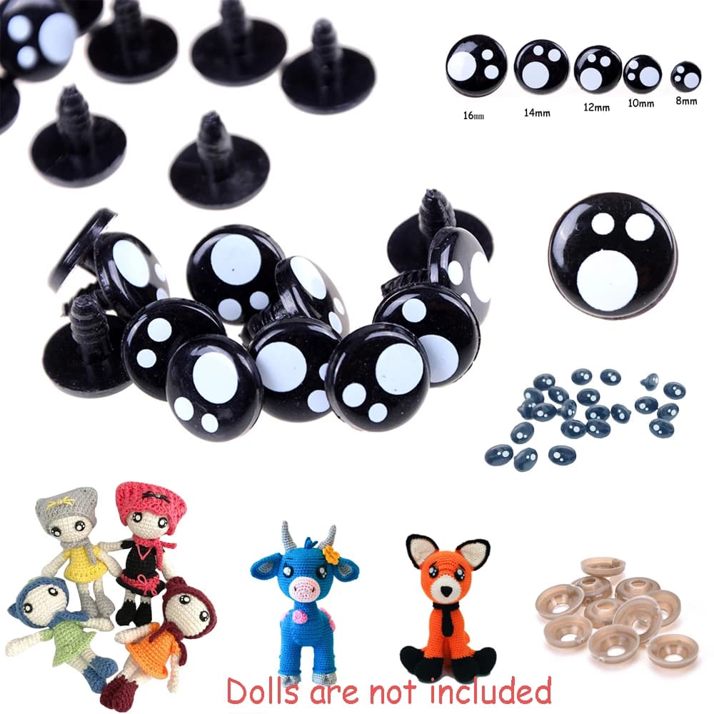 100pcs 8/12/14mm Cartoon Safety Eyes Nose Toy Teddy Bear Stuffed Toys Kawaii Doll Eyes DIY Snap Animal Puppet Doll Accessories