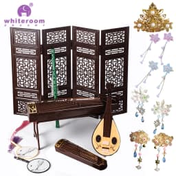 Retro Bjd Doll Accessories Chinese Style Decoration Props Screen Group Fan Flute Guzheng Musical Instrument Childrens Toy Gift