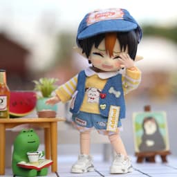 Cartoon Pattern Suit OB11 Doll Clothes Set Long Sleeved T-shirt Cowboy Vest Short Pants Cap For Penny Molly GSC 1/12 BJD UF Doll