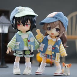 Cartoon Pattern Suit OB11 Doll Clothes Set Long Sleeved T-shirt Cowboy Vest Short Pants Cap For Penny Molly GSC 1/12 BJD UF Doll