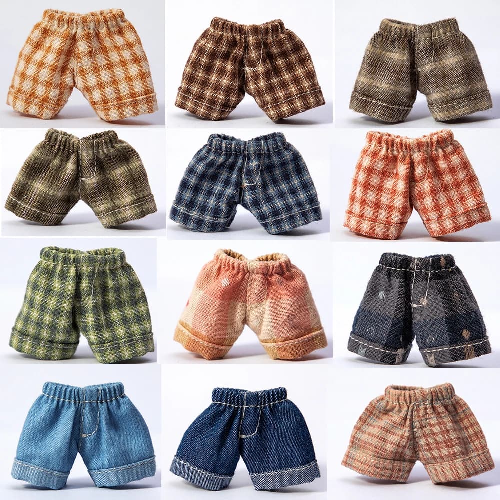 Handmade Ob11 Doll Pants Clothes Doll Grid Pattern Jeans Shorts Doll Accessories For Penny, Molly, Obitsu11,Gsc 1/12 Bjd Dolls
