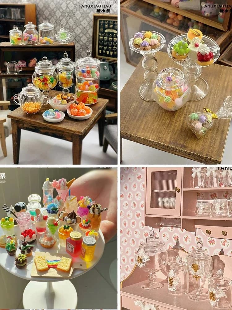 Doll House Simulation Mini Dessert Miniature Glass Storage Jar Mini Storage Jar Candy Jar Mini Candy Shop Accessories Decoration