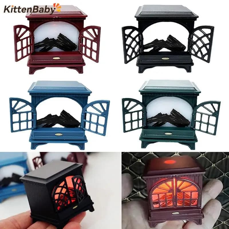 Dollhouse Miniature Fireplace Glowing Stove Simulation Furniture Model Ornaments DIY Dolls House Decor Accessories Kids Toys 1Pc