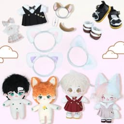 20CM Dolls Accessories Plush Cat Ear Headband Soft Tail Plush Toys Doll Headwear For 14inch Doll Clothes Hair Decoration