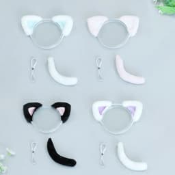 20CM Dolls Accessories Plush Cat Ear Headband Soft Tail Plush Toys Doll Headwear For 14inch Doll Clothes Hair Decoration