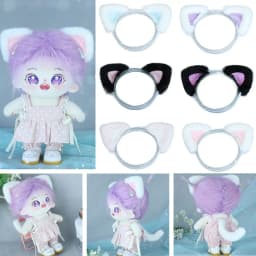 20CM Dolls Accessories Plush Cat Ear Headband Soft Tail Plush Toys Doll Headwear For 14inch Doll Clothes Hair Decoration