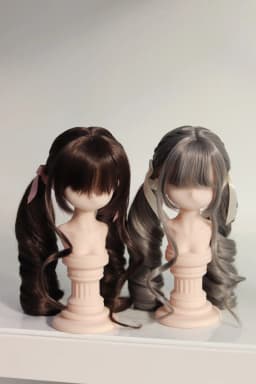 BJD/SD Doll Wig Toys Girls Elegant 1/3 1/4 High Temperature Silk Pink Gray Golden Curly Double Ponytail Gifts Doll Accessories