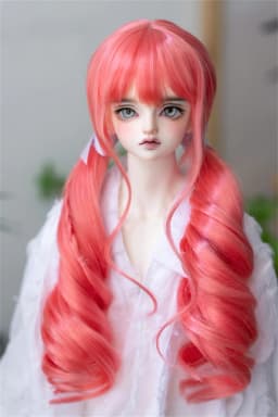 BJD/SD Doll Wig Toys Girls Elegant 1/3 1/4 High Temperature Silk Pink Gray Golden Curly Double Ponytail Gifts Doll Accessories