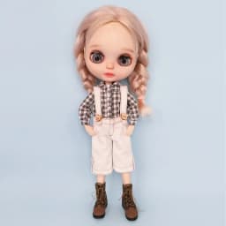 New Vintage Blyth Doll Clothing Casual Plaid Long Sleeve Top Strap Pants Ymy Licca Azones Ob24 Ob27 Doll Accessories