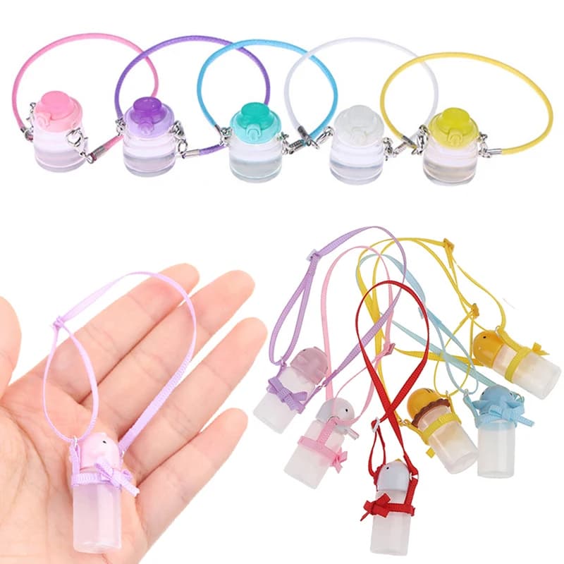 Mini Doll Water Bottle Model Miniature Kettle With Lanyard For 1/4 1/6 OB11 DollHouse Accessories Outdoor Bottles Decoration