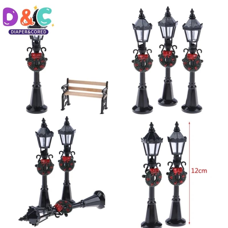 1Pc 1:12 Dollhouse Miniature Christmas Park Street Lamp Doll Streetlight Toy For Doll house Garden Decoration