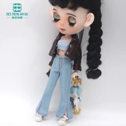 28-30cm Blyth Doll Clothes Azone OB 24 Fashion Leather Jackets Jeans Flared Pants Tube Top Accessories Girls Gift Toys