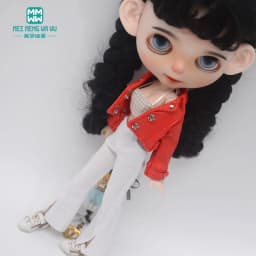 28-30cm Blyth Doll Clothes Azone OB 24 Fashion Leather Jackets Jeans Flared Pants Tube Top Accessories Girls Gift Toys