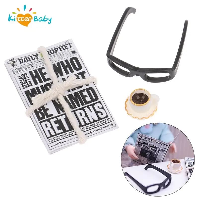 1:12 Dollhouse Miniature Newspaper Glasses Model Magazines Books + Aftertoon Tea DIY Doll House Dollhouse furniture Accessories