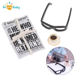 1:12 Dollhouse Miniature Newspaper Glasses Model Magazines Books + Aftertoon Tea DIY Doll House Dollhouse furniture Accessories