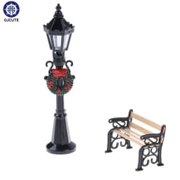 Miniature Christmas Street Lamp Post LED Lights Park Bench & Streetlight Micro Landscape Fairy Garden Ornament Dollhouse Decor