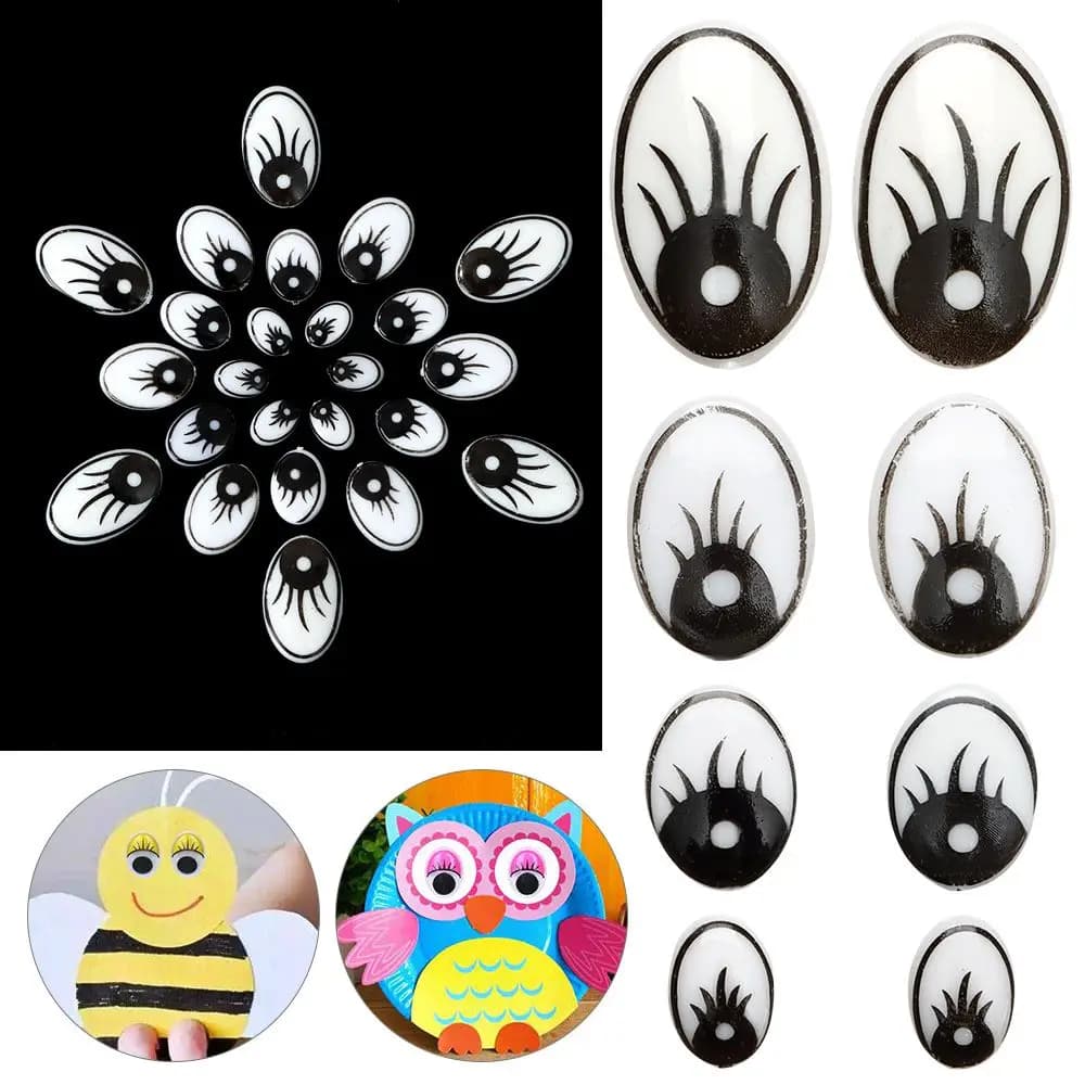 50PCS/Bag Life-like Eyes 8x11mm/12x15mm/14x20mm/16x25mm Plastic Doll Eyes Doll Eyelash Eyes DIY Stuffed Toys Puppets Making Part