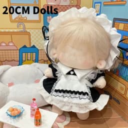 1Set Handmade 10/20cm Doll Clothes Maid Dress Headband Apron Kpop Plush Dolls Outfit Toys Baby Doll's Accessories Cos Suit
