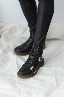 BJD doll Shoes, Strong Uncle, 1/4 Black White Double Buckle Ankle Boots, BJD doll Accessories