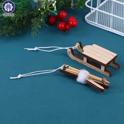 1Pc Dollhouse Miniature Sleigh Sled Ski Poles Pendant Christmas Scene Decoration Dolls House Xmas Accessories Kids Toys Gift