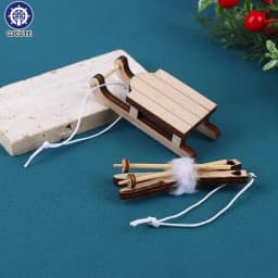 1Pc Dollhouse Miniature Sleigh Sled Ski Poles Pendant Christmas Scene Decoration Dolls House Xmas Accessories Kids Toys Gift
