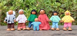 Wooden Furniture Miniature Toy Mini Wood Dolls Family Doll Kids Children House Play Toy Happy Dollhouse Boys Figures Girls Gifts