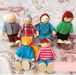 Wooden Furniture Miniature Toy Mini Wood Dolls Family Doll Kids Children House Play Toy Happy Dollhouse Boys Figures Girls Gifts