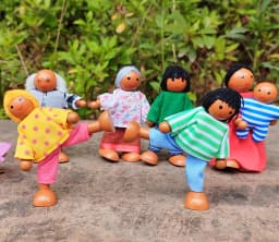 Wooden Furniture Miniature Toy Mini Wood Dolls Family Doll Kids Children House Play Toy Happy Dollhouse Boys Figures Girls Gifts