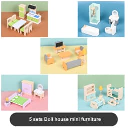 Wooden Furniture Miniature Toy Mini Wood Dolls Family Doll Kids Children House Play Toy Happy Dollhouse Boys Figures Girls Gifts