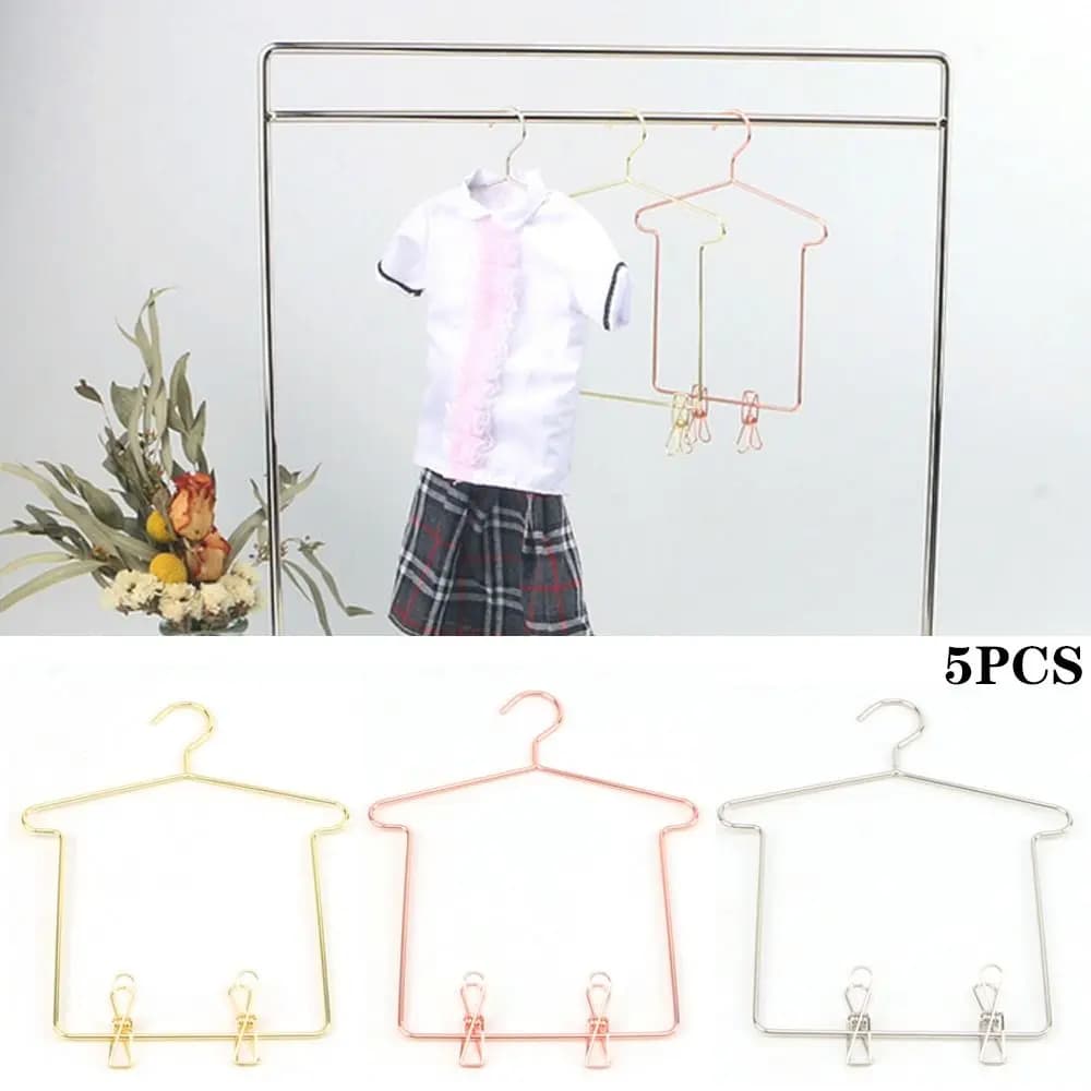 5pcs Doll Accessories Cute Mini Doll Dress Clothes Hangers Dollhouse Furniture Metal Doll Hangers
