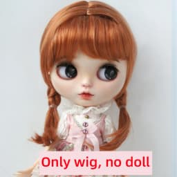 BJD Dolls Wig Blythe Girl Brown Cute Double Twist Braids Air Bangs for DIY Doll Accessories Size 9-10 ,10-11 Inch