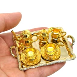 10Pcs 1: 12 Dollhouse Miniature Furniture Accessories Dining Ware Metal Tea Cup Plate Model Set For Doll House Decor Pretend Toy