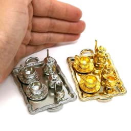 10Pcs 1: 12 Dollhouse Miniature Furniture Accessories Dining Ware Metal Tea Cup Plate Model Set For Doll House Decor Pretend Toy