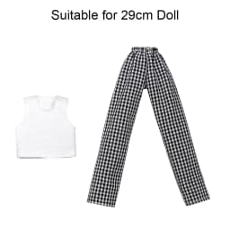 1/6 Princess Doll Clothes Fashion Denim Slacks Sleeveless T-suit Casual Pants Denim Grid Daily Wear Accessories Doll Clothing