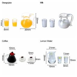 1 Set 1/12 Scale Miniature Drinks Jug Cup Coffee Milk Orange Juice Lemon Water Drinking Model Playing House Dollhouse Decoration