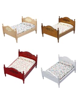 1Pc 1:12 Dollhouse Miniature Bedroom Double Bed European Simulation Furniture Model Living Scene Decor Toy