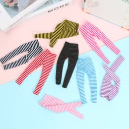 30CM Doll Pants Candy Color Fashion PU Leggings Striped Elastic Tight Trousers Handmade 1/6 Dolls Accessories Kids Toys