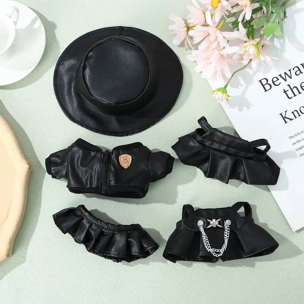20cm Fashion Doll PU Leather Jacket Doll Hat Skirt Suit Clothing Gifts Plush Doll's Clothes Outfit Accessories for Idol Dolls