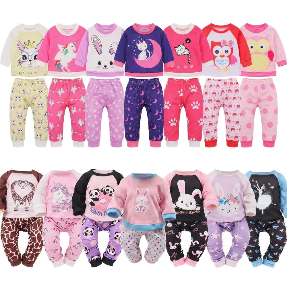 2 Pcs/Set Kawaii Animal Pajamas Suit For 43cm Baby Doll Clothes Accessories And 18 Inch American Doll Girl's Toys Our Generation