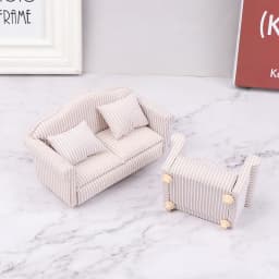 1:12 Dollhouse Miniature Striped Furniture Sofa With Pillow Sofa Model Furniture Scene Toy Doll House Decor Dollhouse Accessorie