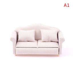 1:12 Dollhouse Miniature Striped Furniture Sofa With Pillow Sofa Model Furniture Scene Toy Doll House Decor Dollhouse Accessorie
