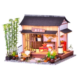 DIY Wooden Doll House Japanese Sushi Store Miniature Building Kit BBQ Breakfast Dollhouse With Furniture Toys for Girls Gifts