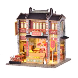 DIY Wooden Doll House Japanese Sushi Store Miniature Building Kit BBQ Breakfast Dollhouse With Furniture Toys for Girls Gifts