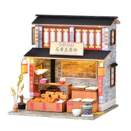 DIY Wooden Doll House Japanese Sushi Store Miniature Building Kit BBQ Breakfast Dollhouse With Furniture Toys for Girls Gifts