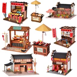 DIY Wooden Doll House Japanese Sushi Store Miniature Building Kit BBQ Breakfast Dollhouse With Furniture Toys for Girls Gifts