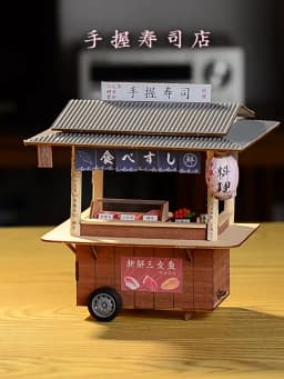 DIY Wooden Doll House Japanese Sushi Store Miniature Building Kit BBQ Breakfast Dollhouse With Furniture Toys for Girls Gifts