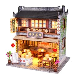 DIY Wooden Doll House Japanese Sushi Store Miniature Building Kit BBQ Breakfast Dollhouse With Furniture Toys for Girls Gifts