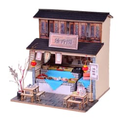 DIY Wooden Doll House Japanese Sushi Store Miniature Building Kit BBQ Breakfast Dollhouse With Furniture Toys for Girls Gifts